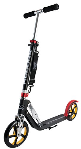 HUDORA 14759 BigWheel 205-Das Original mit RX Pro Technologie-Tret-Roller klappbar-City-Scooter, schwarz/rot/Gold